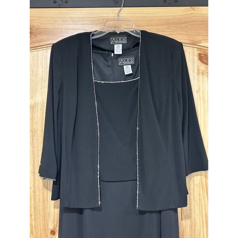 Alex Evenings Women’s Dress Black Rhinestones 2 Pc Long Jacket Formal Size 10